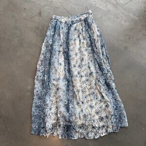 Vintage Y2K Fairy Floral Medieval Blue Bohemian Maxi Skirt Women's Large